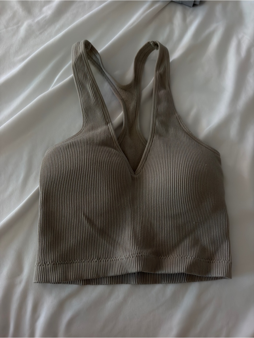 Wishlist Ribbed V‑Neck Racerback Bralette in Taupe